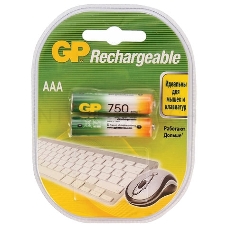 Аккумулятор GP Rechargeable NiMH 75AAAHC 750mAh,  2 шт AAA,  750мАч (2 шт. в уп-ке)