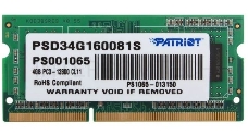 Память Patriot SL 4Gb DDR3 1600MHz SO-DIMM PSD34G160081S RTL 1*4GB PC3-12800 CL11  204-pin 1.5В