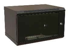 Шкаф коммутационный WRline (WR-TW-0645-GP-RAL9004) настенный 6U 600x450мм пер.дв.стекл 2 бок.пан. 60кг черный 370мм 367мм IP20 сталь