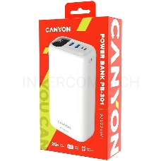 Мобильный аккумулятор CANYON PB - 301, Power bank 30000mAh Li-poly battery, Input Micro: DC5V/2A, 9V/2A Input Type c PD ： DC5V/3A, 9V/2A， Output Type C  PD:5V/3A,9V/2.2A,12V/1.5AOutput USB A1+USBA 2 : 5V3A,5V/4.5A,4.5V/5A,9V2A,12V1.5A,22.5W quick charging