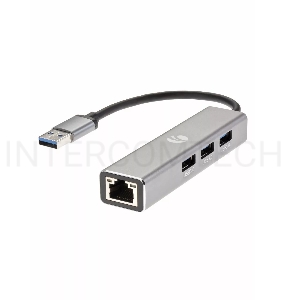 Переходник USB 3.0 -->RJ-45 1000Mbps+3 USB3.0, Aluminum Shell, 0.2м VCOM <DH312A>