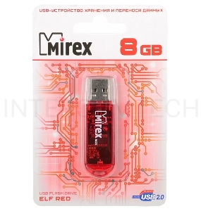 Флеш Диск 8GB Mirex Elf, USB 2.0, Красный