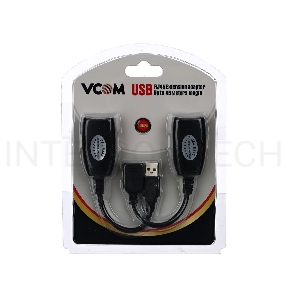 Кабель AM/AF удлинитель USB по витой паре(AM/RJ45-RJ45/AF) до 45m VCOM CU824