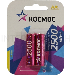 Аккумулятор R6 NI-MN 2500мА.ч BP-2 (блист.2шт) Космос KOCR6NIMH2500MAH2BL