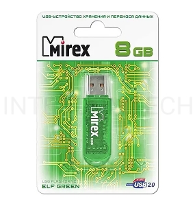 Флеш Диск 8GB Mirex Elf, USB 2.0, Зеленый