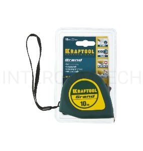 Рулетка KRAFTOOL GRAND, обрезиненный пластиковый корпус, 10м/25мм 34022-10-25