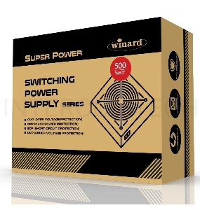 Блок питания питания Winard 500W (500WA12) ATX, 12cm fan, 20+4pin +4Pin, 2*SATA, 1*FDD, 4*IDE, silver