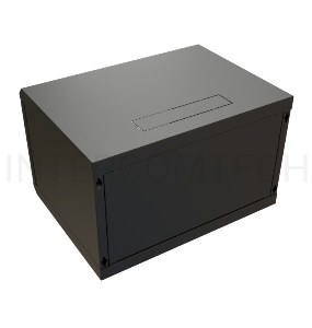 Шкаф коммутационный WRline (WR-TW-0645-GP-RAL9004) настенный 6U 600x450мм пер.дв.стекл 2 бок.пан. 60кг черный 370мм 367мм IP20 сталь