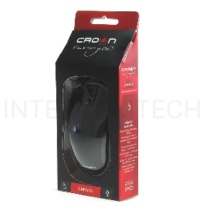 Мышь CROWN CMM-31 (Black)  (3 кнопки; 1000DPI; Длина провода: 1.3м; USB; Soft-touch пластик ,Plug & Play)