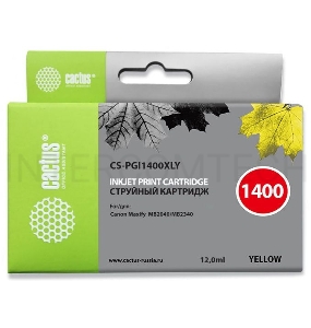 Картридж струйный Cactus CS-PGI1400XLY желтый для HP Canon MB2050/MB2350/MB2040/MB2340 (11.5мл)