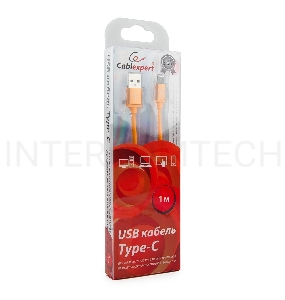 Кабель USB 2.0 Cablexpert CC-S-USBC01O-1M, AM/Type-C, серия Silver, длина 1м, оранжевый, блистер 