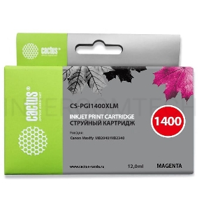Картридж струйный Cactus CS-PGI1400XLM пурпурный для HP Canon MB2050/MB2350/MB2040/MB2340 (11.5мл)