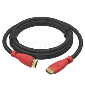 Кабель Greenconnect 1.0m, HDMI версия 2.0 HDR 4:2:2, Ultra HD, 4K 60 fps 60Hz/5K*30Hz, 3D, AUDIO, 18.0 Гбит/с, 28/28 AWG, OD7.3mm, тройной экран, черный, красные коннекторы, GCR-HM3012-1.0m