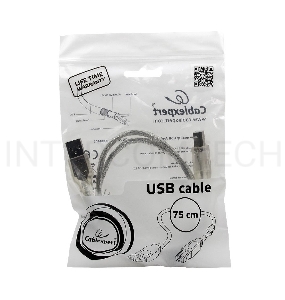Кабель Cablexpert USB 2.0 Pro, AM/BM, 0,75м, экран, 2 феррит.кольца, прозрачный (CCF-USB2-AMBM-TR-0.75M)