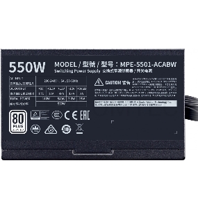 Блок питания Cooler Master MWE White, 550W, ATX, 120mm, 6xSATA, 2xPCI-E(6+2), APFC, 80+ White MPE-5501-ACABW-EU