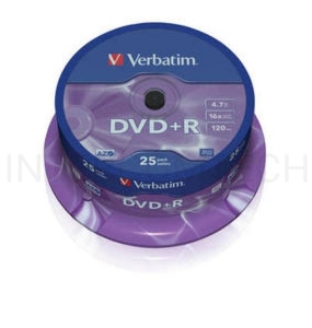 Диск DVD+R Verbatim 4.7Gb 16x Cake Box (25шт) (43500)