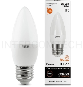 Лампа GAUSS LED Elementary Candle 6W E27 2700K  арт.LD33216
