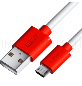 Кабель GCR 0.5m MicroUSB, белый, красные коннекторы, быстрая зарядка, 28/24 AWG, GCR-53214