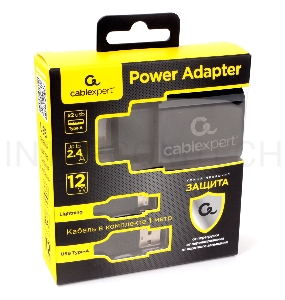 Адаптер питания Cablexpert MP3A-PC-36 USB 2 порта, 2.4A, черный + кабель 1м lightning