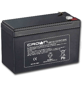 Батарея  CROWN CBT-12-7.2 (напряжение 12В, емкость 7.2 А/Ч, разм 151х65х100 мм, вес 2,1 кг, тип клеммы - F2, 5 лет)