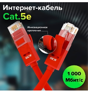 Патч-корд GCR прямой 25.0m UTP кат.5e, красный, позолоченные контакты, 24 AWG, литой, ethernet high speed 1 Гбит/с, RJ45, T568B, GCR-50838