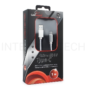 Кабель USB 3.0 Cablexpert CC-P-USBC03S-1M, AM/Type-C, серия Platinum, длина 1м, серебро, блистер