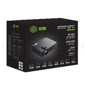 Проектор Cactus CS-PRE.09B.WVGA LCD 1200Lm (800x480) 350:1 ресурс лампы:30000часов 2xUSB typeA 1xHDMI 1.5кг