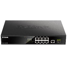 Коммутатор D-Link DGS-1010MP/A1A, L2 Unmanaged Switch with 9 10/100/1000Base-T ports  and 1 1000Base-X SFP  ports(8 PoE ports 802.3af/802.3at (30 W), PoE Budget 125 W)