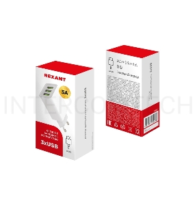 Сетевое зарядное устройство REXANT 3 x USB, 5V, 3 А + 1 А + 1 А, белое