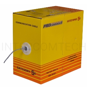 Кабель витая пара U/UTP, категория 5e, PVC, 4PR, 24AWG, медный, внутренний, серый, 305 м