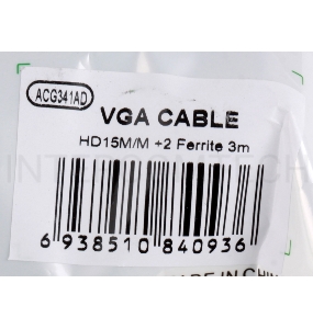 Кабель VGA 3м AOpen 2 фильтра, монитор-SVGA card 15M-15M, ACG341AD-3M