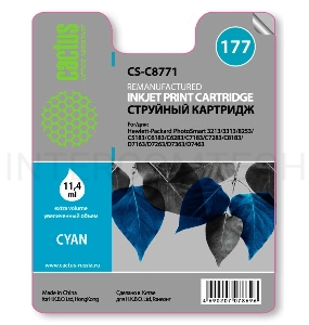 Картридж струйный Cactus CS-C8771 голубой для №177 HP PhotoSmart 3213/3313/8253/C5183/C6183 (11,4ml)