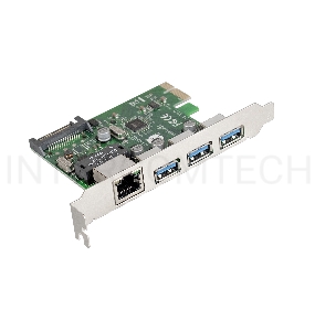 Контроллер сетевой ExeGate EXE-361 PCI-E 2.0, 3*USB3.0 ext + LAN UTP 1000Mbps, раз.доп.пит.OEM)