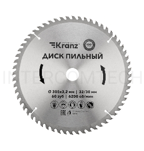 Диск пильный 305 мм х 60 зуб х 32/30 мм Kranz