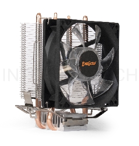 Кулер ExeGate EX286297RUS Wizard EXX200-PWM.BLUE (Al+Copper, 2 трубки, LGA775/115*/1200/AM2-AM4/FM1/FM2, 80W, 90mm, PWM, 4pin, голубая подсв, Retail)
