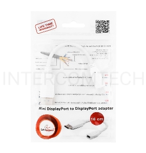 Переходник miniDisplayPort - DisplayPort, Cablexpert A-mDPF-DPM-001-W, 20F/20M, длина 16см, белый, пакет