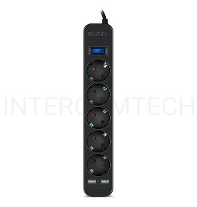 Фильтр SVEN SF-05LU 1,8 м (5 евро розеток,2*USB(2,4А)) черный, цветная коробка Surge protector SVEN SF-05LU 1,8 м (5 евро розеток,2*USB(2,4А)) черный, цветная коробка