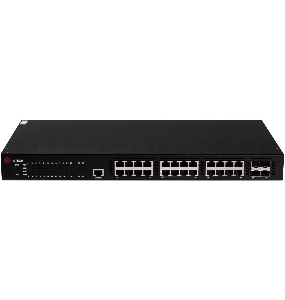 Управляемый коммутатор уровня L2+ с поддержкой PoE 802.3af/at, 24 порта 10/100/1000BASE-T PoE, 4 порта 10GbE SFP+, 4K VLAN, 16K MAC адресов, консольный порт, встроенный БП разъем питания на задней панели, 100-240В AC, размеры ШхГхВ (435x240x44 мм)