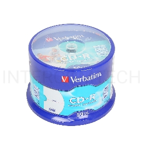Диск CD-R Verbatim 700 Mb, 52x, Cake Box (50), DL+, Full Ink Printable (50/200)
