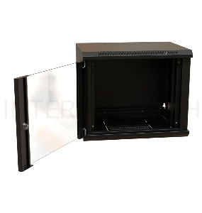 Шкаф коммутационный WRline (WR-TW-1266-GP-RAL9004) настенный 12U 600x600мм пер.дв.стекл 2 бок.пан. 60кг черный 520мм 650мм IP20 сталь