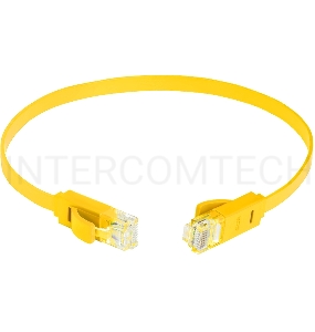 Патч-корд Greenconnect плоский прямой PROF  0.3m UTP медь, кат.6, желтый, позолоченные контакты, 30 AWG, Premium ethernet high speed 10 Гбит/с, RJ45, T568B (GCR-LNC622-0.3m)