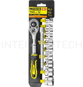 Набор головок STAYER 27752-H12  standard: 3/8 на пластиковом рельсе трещотка удлинитель 10-24мм 12ш