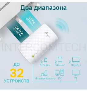 Усилитель Wi-Fi сигнала TP-Link AC750 OneMesh WiFi Range Extender, 300Mbps at 2.4G and 433Mbps at 5G, compact house with internal antennas, 1 10/100Mbps Ethernet port, WPS button for quick setup, Smart Indicator for best location, support OneMeshTMtechnol