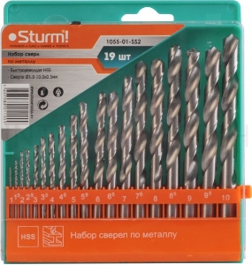 Набор сверл STURM! 1055-01-SS2  19шт. 1; 1.5; 2.5; 3; 3.5; 4; 4.5; 5; 5.5; 6; 6.5; 7; 7.5; 8; 8.5; 9