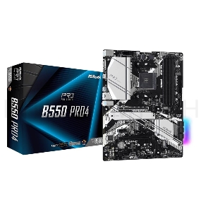 Плата материнская Asrock B550 PRO4 Soc-AM4 AMD B550 4xDDR4 ATX AC`97 8ch(7.1) GbLAN RAID+VGA+HDMI