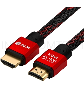 Кабель 1.5m GCR HDMI 2.0, BICOLOR нейлон, AL корпус красный, HDR 4:2:2, Ultra HD, 4K 60 fps 60Hz/5K*30Hz, 3D, AUDIO, 18.0 Гбит/с, 28AWG. GCR-52162