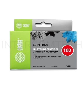 Картридж струйный Cactus CS-PFI102C синий (130мл) для Canon IP iPF500/iPF600/iPF700/ MFP M40/iPF765/LP17/LP24