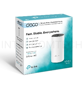 Домашняя Mesh TP-Link Wi-Fi система Deco M4 (1-Pack), 1167Мбит/с (5 ГГц: до 867 Мбит/с + 2,4 ГГц: до 300 Мбит/с),  2 порта 1000 Мбит/с, 2 встроенные антенны на каждом модуле Deco