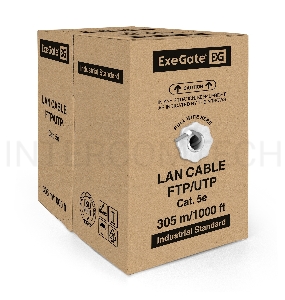 Кабель ExeGate UTP 2 пары кат.5e медь, 24AWG, бухта 305м, серый, PVC