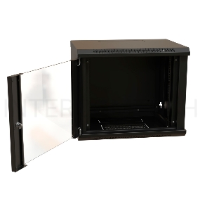 Шкаф коммутационный WRline (WR-TW-1545-GP-RAL9004) настенный 15U 600x450мм пер.дв.стекл 2 бок.пан. 60кг черный 370мм 775мм IP20 сталь